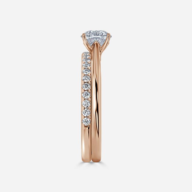 Jessie Solitaire Rose Gold Pavé Band Bridal Set Engagement Ring