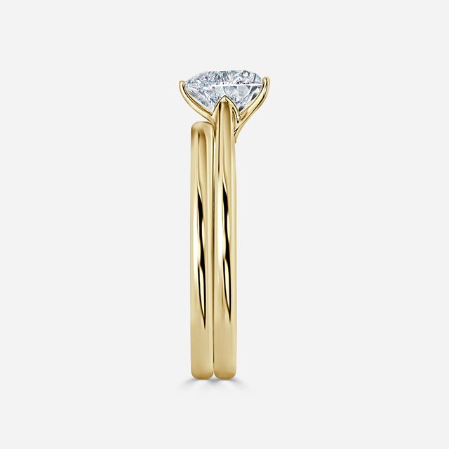 Jessie Solitaire Yellow Gold Plain Band Bridal Set Engagement Ring