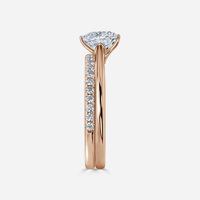 Jessie Solitaire Rose Gold Pavé Band Bridal Set Engagement Ring