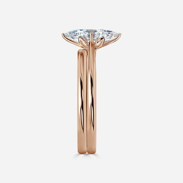 Jessie Solitaire Rose Gold Plain Band Bridal Set Engagement Ring