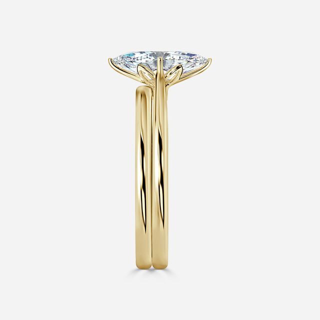 Jessie Solitaire Yellow Gold Plain Band Bridal Set Engagement Ring