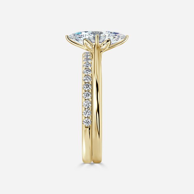 Jessie Solitaire Yellow Gold Pavé Band Bridal Set Engagement Ring