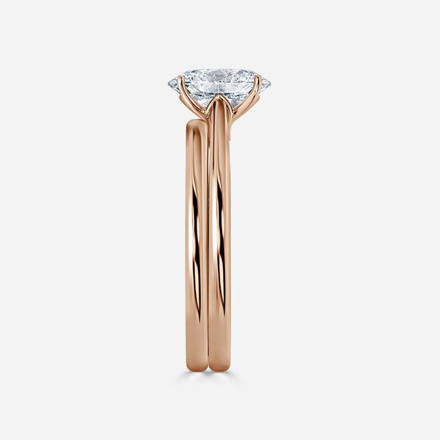 Jessie Solitaire Rose Gold Plain Band Bridal Set Engagement Ring
