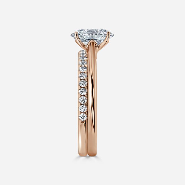 Jessie Solitaire Rose Gold Pavé Band Bridal Set Engagement Ring