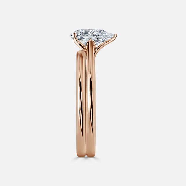 Jessie Solitaire Rose Gold Plain Band Bridal Set Engagement Ring