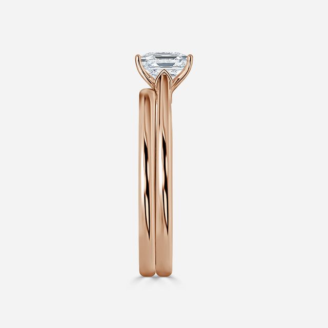 Jessie Solitaire Rose Gold Plain Band Bridal Set Engagement Ring