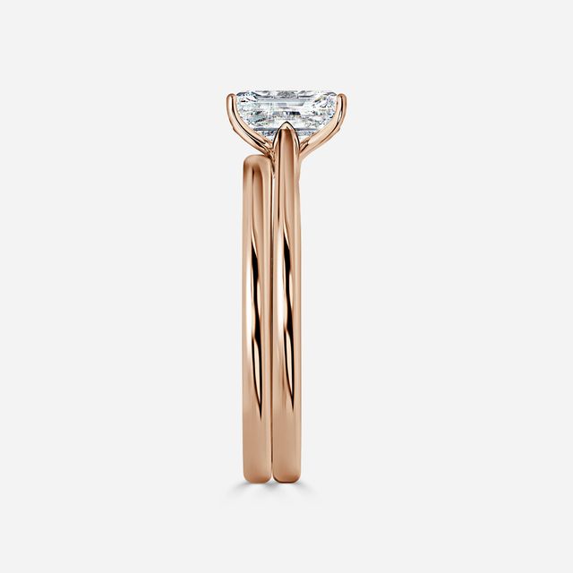 Jessie Solitaire Rose Gold Plain Band Bridal Set Engagement Ring