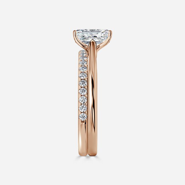 Jessie Solitaire Rose Gold Pavé Band Bridal Set Engagement Ring