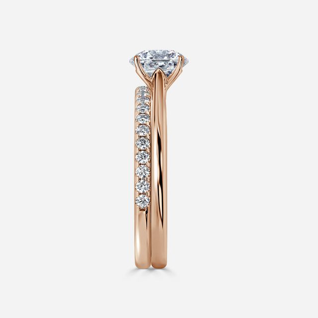 Jessie Solitaire Rose Gold Pavé Band Bridal Set Engagement Ring