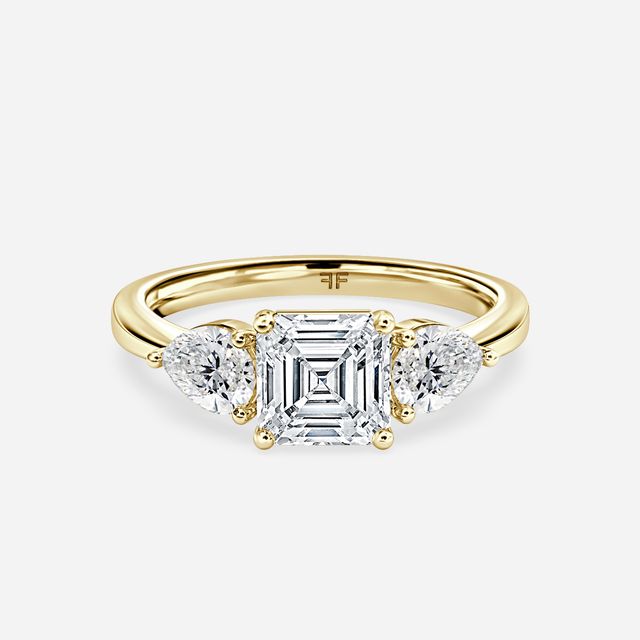 Vivian Solitaire Yellow Gold Plain Band Bridal Set Engagement Ring