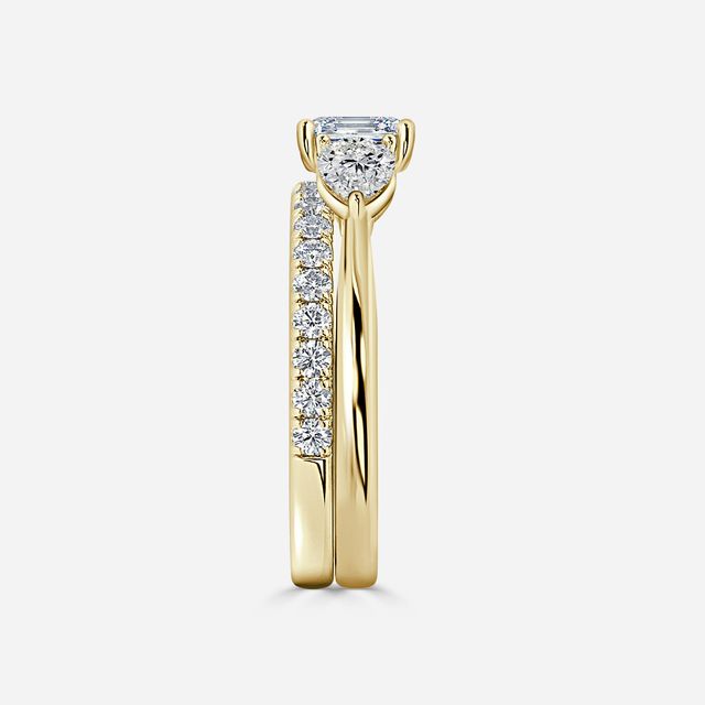 Vivian Solitaire Yellow Gold Pavé Band Bridal Set Engagement Ring
