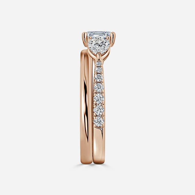 Vivian Rose Gold Plain Band Bridal Set Engagement Ring
