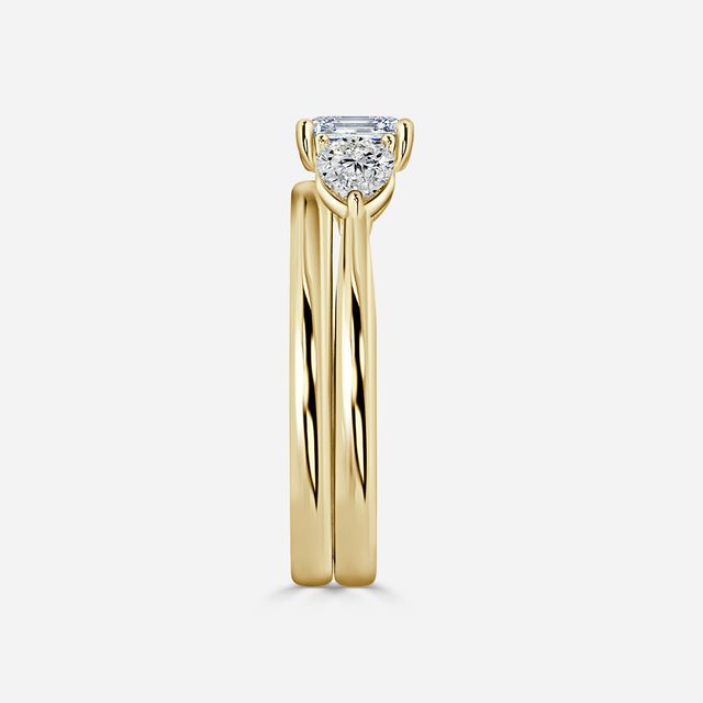 Vivian Solitaire Yellow Gold Plain Band Bridal Set Engagement Ring