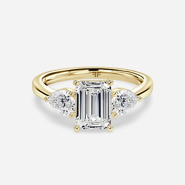Vivian Solitaire Yellow Gold Pavé Band Bridal Set Engagement Ring