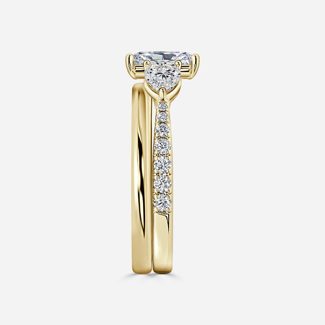 Vivian Yellow Gold Plain Band Bridal Set Engagement Ring