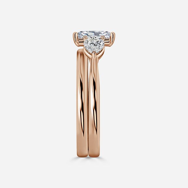 Vivian Solitaire Rose Gold Plain Band Bridal Set Engagement Ring