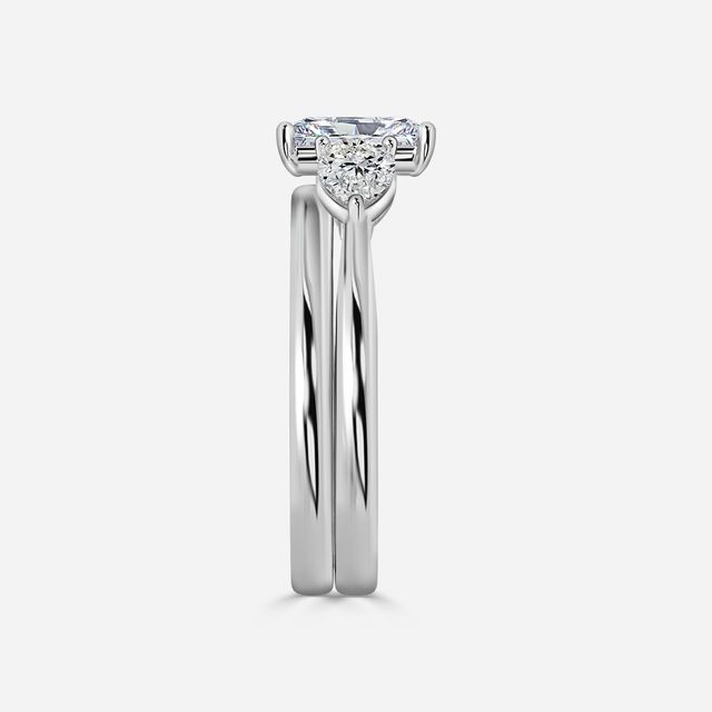 Vivian Solitaire Platinum Plain Band Bridal Set Engagement Ring