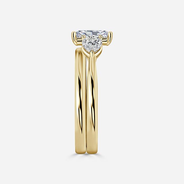 Vivian Solitaire Yellow Gold Plain Band Bridal Set Engagement Ring