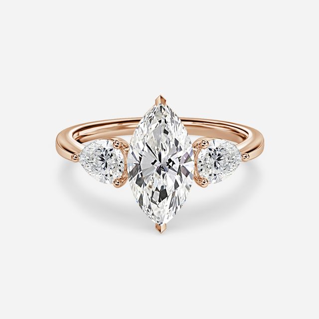 Vivian Solitaire Rose Gold Plain Band Bridal Set Engagement Ring