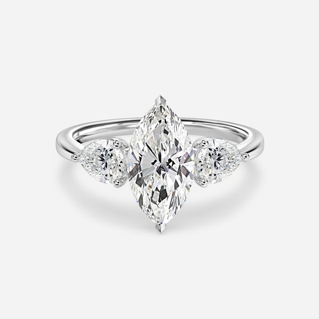 Vivian Solitaire White Gold Plain Band Bridal Set Engagement Ring