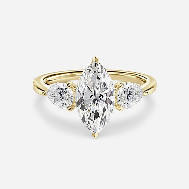 Vivian Solitaire Yellow Gold Plain Band Bridal Set Engagement Ring
