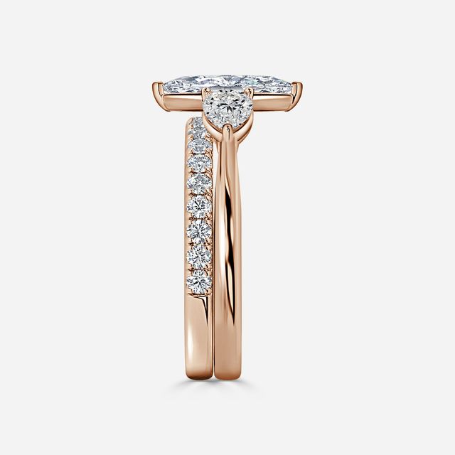 Vivian Solitaire Rose Gold Pavé Band Bridal Set Engagement Ring