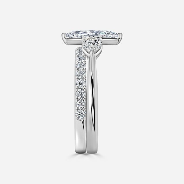 Vivian Solitaire White Gold Pavé Band Bridal Set Engagement Ring