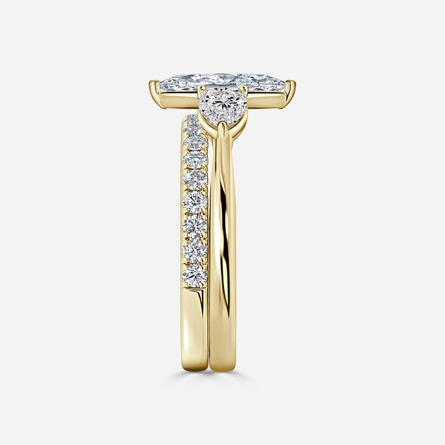 Vivian Solitaire Yellow Gold Pavé Band Bridal Set Engagement Ring