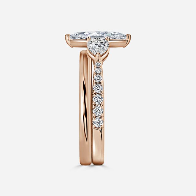Vivian Rose Gold Plain Band Bridal Set Engagement Ring