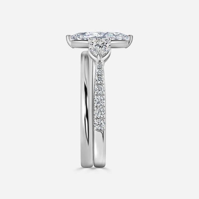 Vivian White Gold Plain Band Bridal Set Engagement Ring