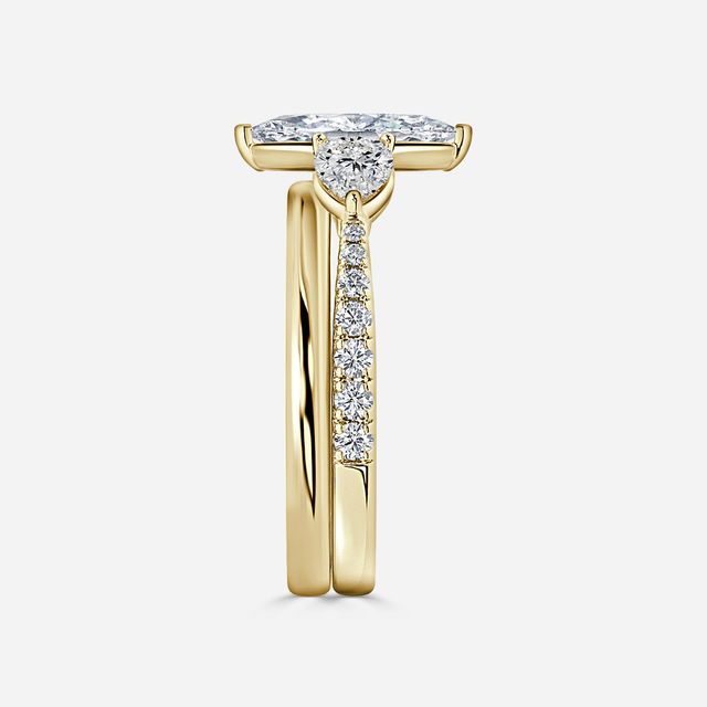 Vivian Yellow Gold Plain Band Bridal Set Engagement Ring