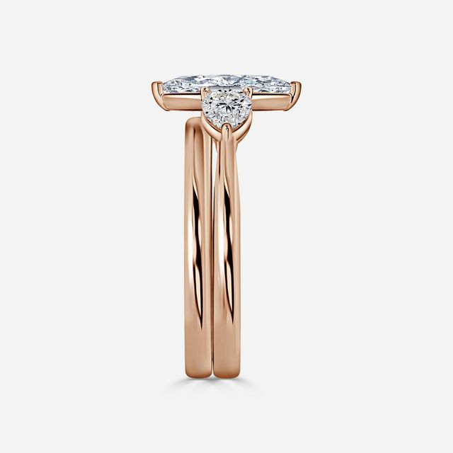 Vivian Solitaire Rose Gold Plain Band Bridal Set Engagement Ring