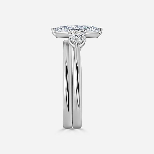 Vivian Solitaire White Gold Plain Band Bridal Set Engagement Ring