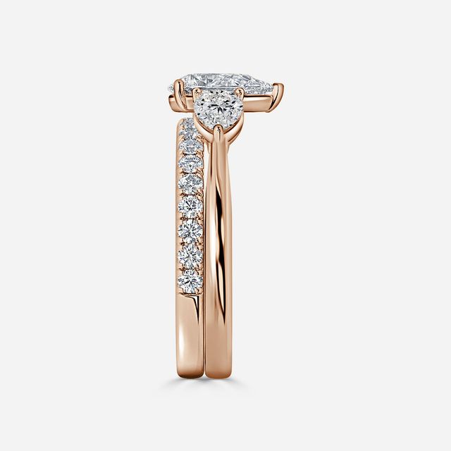 Vivian Solitaire Rose Gold Pavé Band Bridal Set Engagement Ring