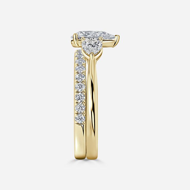 Vivian Solitaire Yellow Gold Pavé Band Bridal Set Engagement Ring