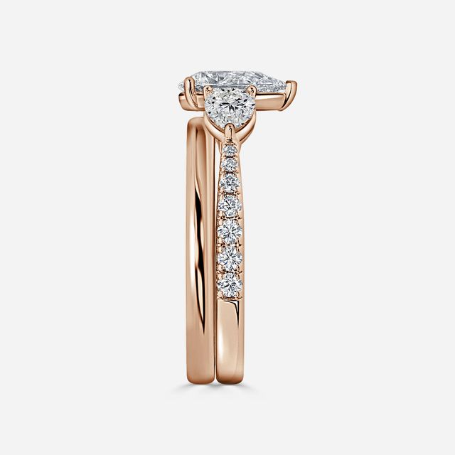 Vivian Rose Gold Plain Band Bridal Set Engagement Ring
