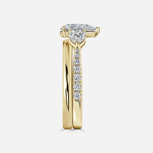 Vivian Yellow Gold Plain Band Bridal Set Engagement Ring