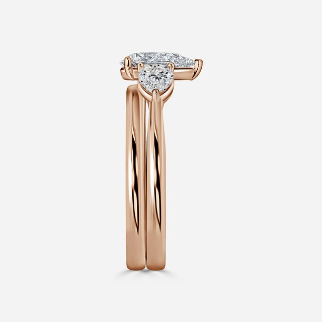 Vivian Solitaire Rose Gold Plain Band Bridal Set Engagement Ring