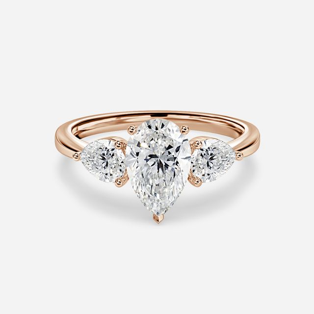 Vivian Solitaire Rose Gold Plain Band Bridal Set Engagement Ring