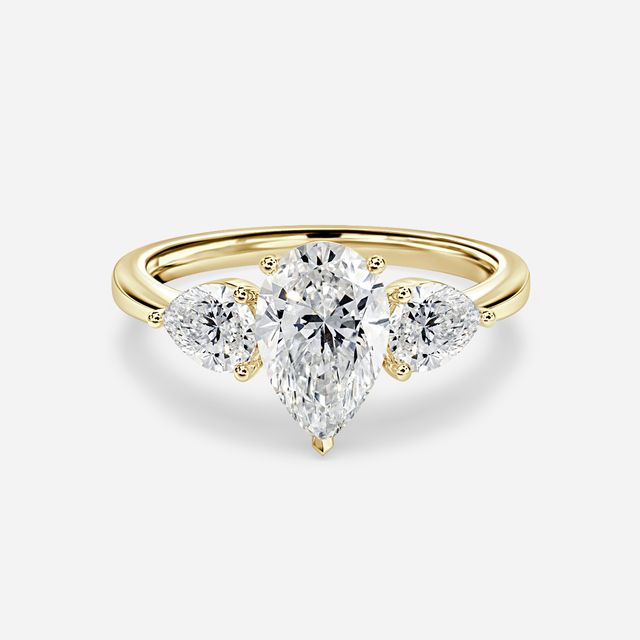 Vivian Solitaire Yellow Gold Pavé Band Bridal Set Engagement Ring