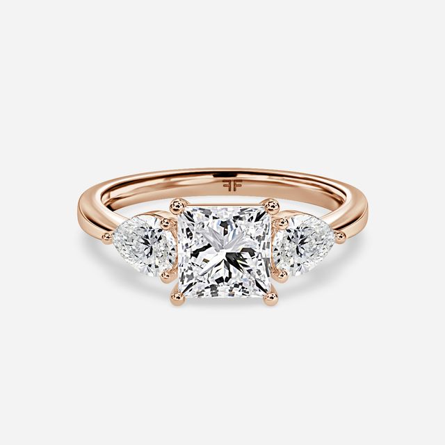 Vivian Solitaire Rose Gold Plain Band Bridal Set Engagement Ring