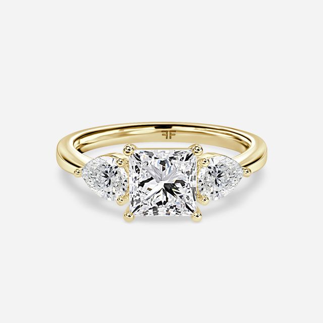 Vivian Solitaire Yellow Gold Plain Band Bridal Set Engagement Ring