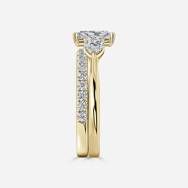 Vivian Solitaire Yellow Gold Pavé Band Bridal Set Engagement Ring
