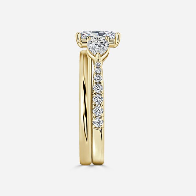 Vivian Yellow Gold Plain Band Bridal Set Engagement Ring