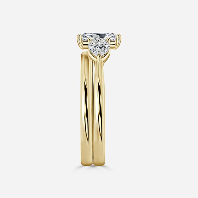 Vivian Solitaire Yellow Gold Plain Band Bridal Set Engagement Ring