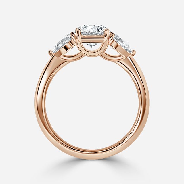 Vivian Solitaire Rose Gold Plain Band Bridal Set Engagement Ring