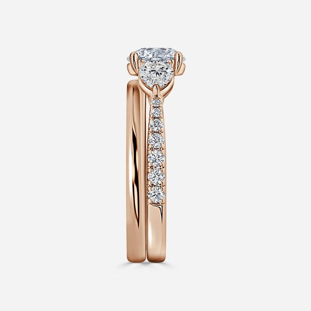 Vivian Rose Gold Plain Band Bridal Set Engagement Ring