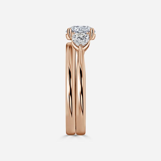 Vivian Solitaire Rose Gold Plain Band Bridal Set Engagement Ring