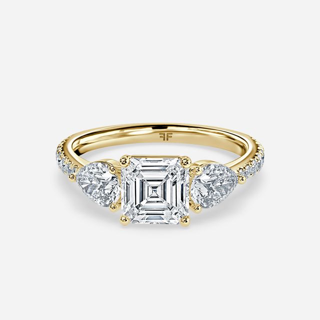 Vivian Yellow Gold Plain Band Bridal Set Engagement Ring