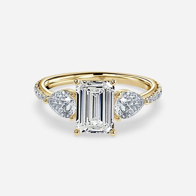 Vivian Yellow Gold Plain Band Bridal Set Engagement Ring